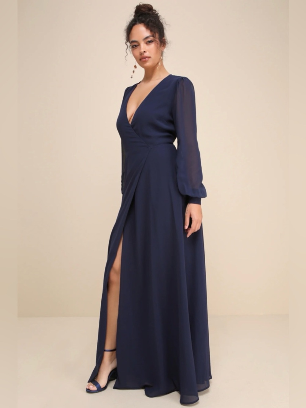 Lulu's Navy Long Sleeve V-Neck Maxi Dress